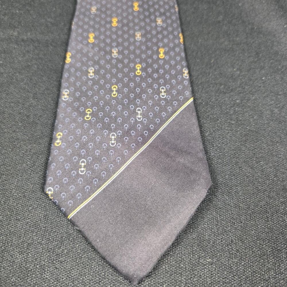 Lucien Piccard Men's Navy Gold Micro Pattern Silk Necktie